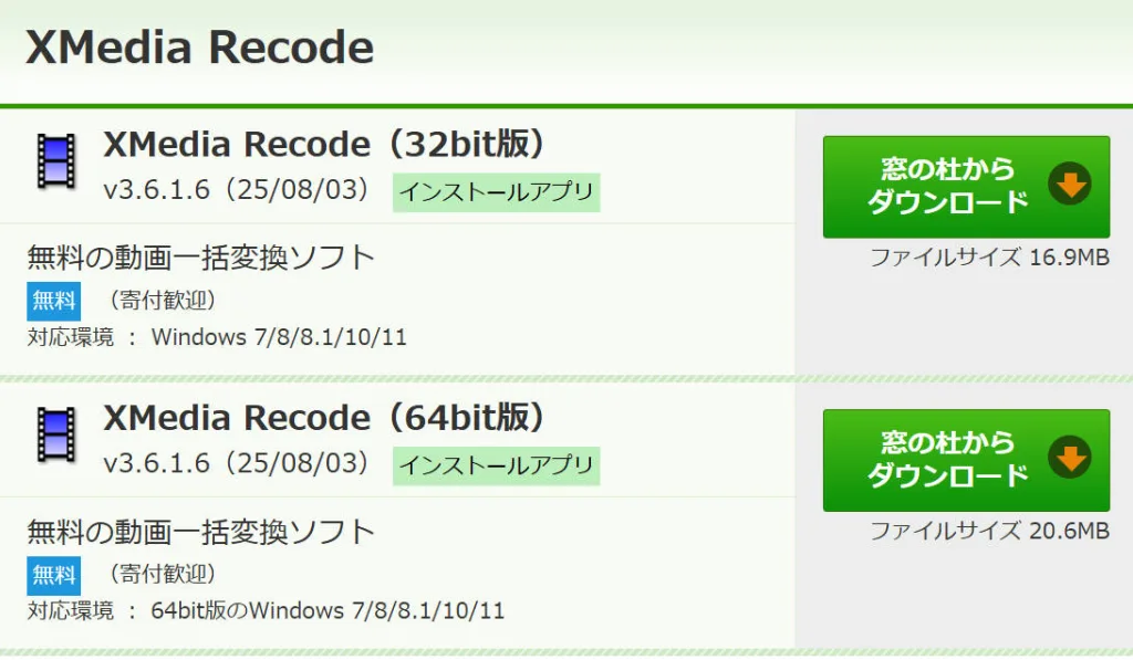 多機能なフリーソフト「XMedia Recode」のソフトウェア画面