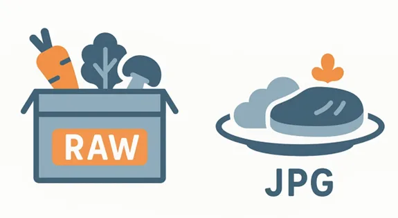 RAWデータとJPG画像の画質比較。RAWはより豊かな階調と色を保持している。